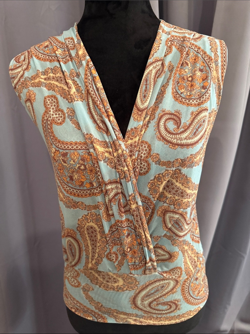 Sweet Pea Light Blue and Brown Paisley Wrap-Style Camisole